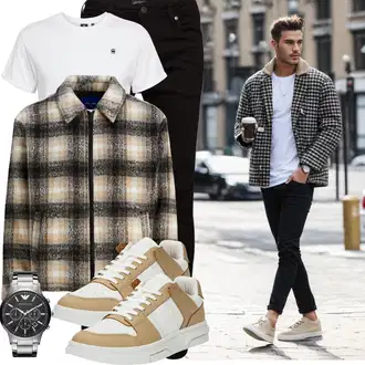 Outfit mit Schwarz/Bordeaux Biker Jeans/Lederjacke/Leder Schuhe/Push up Jeans/Slim Fit Jeans/Jeans mit Schlitz/Thermojeans/Herren Lederjacke/High Waist Jeans/Skinny Hose/Jeggings/Hose mit Schlitz/Slim Hose Jack & Jones "Casual Outfit"