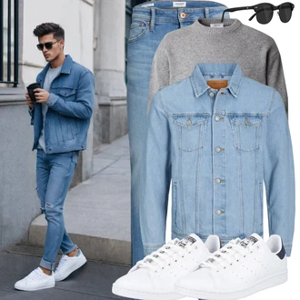 Outfit mit Grau/Hellgrau Wollpullover/Einfacher Pullover/Basic Pullover/Kaschmir Pullover/Feinstrickpullover/Strickpullover/Rundhals Pullover DAN FOX APPAREL "Casual Outfit"