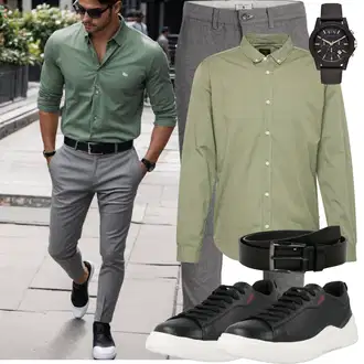 Outfit mit Grau/Hellgrau/Dunkelgrau/Khaki Slim Hose/Cord Legging/Musselin Hose/Funktionshose/Skinny Hose/Jeggings/Twill Hose/Bügelfaltenhose Jack & Jones "Casual Outfit"