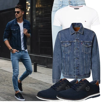 90er Outfit mit Blau/Hellblau Große Größe Mantel/Vintage Jacke/Kurze Jeansjacke/Jeansjacke levi's ® "Casual Outfit"Look: Uni, Retro, 90er, Western, Vintage, Workwear