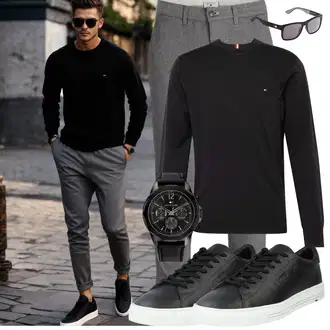 Outfit mit Grau/Hellgrau/Dunkelgrau/Khaki Slim Hose/Cord Legging/Musselin Hose/Funktionshose/Skinny Hose/Jeggings/Twill Hose/Bügelfaltenhose Jack & Jones "Casual Outfit"