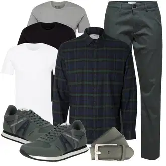 Outfit mit Khaki/Grün/Dunkelgrün Hose Große Größe/Twill Hose SELECTED HOMME "Casual Outfit"