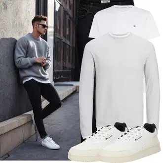 Frühlings Outfits Esthetische mit Beige/Creme/Weiß/Dunkelblau Leder Sneaker/Sneaker Low/Plateau-Sneaker/Skateschuh/Schmaler Sneaker/Sommer Sneaker/Vintage Sneaker Champion Authentic Athletic Apparel "Casual Outfit"Look: Uni, Esthetische, Hip Hop, Skater, Sportlich, Unisex, Streetwear