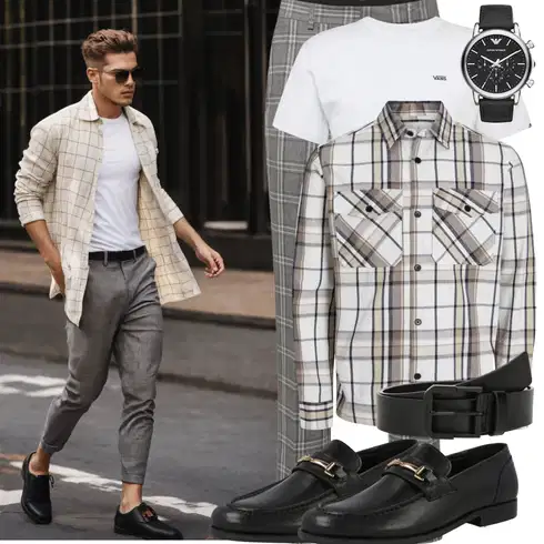 Schwarz/Braun Schuh Trotteur/Loafer Schuh/Business-Schuh About You kombinieren mit Grau/Hellgrau Karierte Hose/Flanellhose BURTON MENSWEAR LONDON