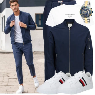 Outfit mit Dunkelblau Slim Hose/Skinny Hose/Treggings/Stretchhose/Jeggings/Funktionshose/Sporthose Jack & Jones "Casual Outfit"