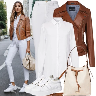 Outfit s Oranžová/Hnědá Motorkářská bunda/Kožené Bund/Kožená Bomber Bund/Bunda z Umělé Kůže/Motorkářské Bund/Kožená vintage bunda Maze "Chladnější ležérní styl"