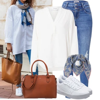 Outfit s Šedá/Modrá Šátek na hlavu/Bandana/Šál CODELLO "Skvělý pro volný čas"