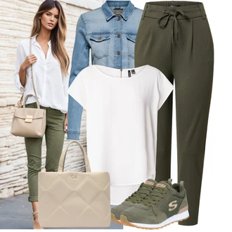 Outfit s Bílá/Krémová Halenka Móda Pro Plnoštíhlou/Tričko & Top Móda Pro Plnoštíhlé/Halenka a Tunika Tunika VERO MODA "Skvělý pro volný čas"