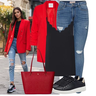 Outfit s Tmavě modrá/Černá Úzká Teniska/Tenisky s Bočním Zipem/Nízká Teniska/Kožené Tenisky/Teniska na platformě Tamaris "Skvělý pro volný čas"