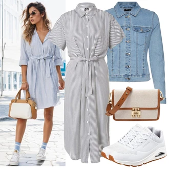 Nadrozměrné Outfit s Šedá/Světle šedá Košilové šaty/Halenkové Šaty/Šaty s Páskem VERO MODA "Cool každodenní outfit"Look: Rad, Emo, Námořní, Mom, Příliš oblečený, Nadrozměrné, Univerzitní