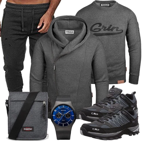 Cropped Dunkelgrau/Grau Ausgefallener Hoodie/Sport Hoodie/Wickel Pullover/Strick Hoodie/Sweatjacke Grin&Bear kombinieren