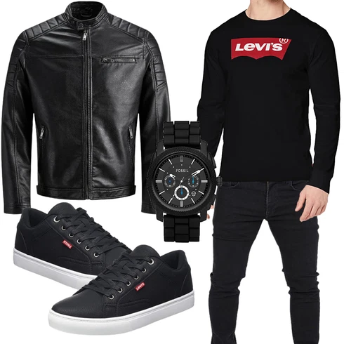 Schwarz/Braun Sportjacke/Motorradjacke/Jacke mit Seitlichem Reißverschluss/Außergewöhnliche Jacke/Bikerjacke/Kunstfaserjacke/Leder Bomberjacke/Kunstlederjacke Jack & Jones kombinieren