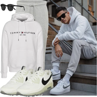 Winter Outfit mit Weiß/Hellgrün/Creme Leder Sneaker/Sneaker Low/Vintage Sneaker/Winter Sneaker Nike Sportswear "Cool Outfit"