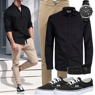 Era Outfit mit Schwarz/Creme Canvas-Sneaker/Sneaker Low/Skateschuh/Schmaler Sneaker/Turnschuh ohne Schnürsenkel Vans "Cool Outfit"