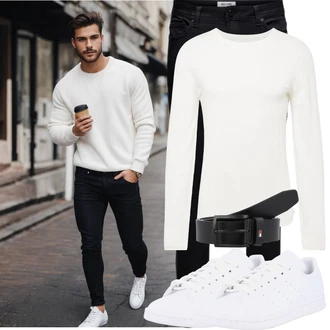 Outfit mit Weiß/Creme Rollkragenshirt/Langarm-Shirt/Klassische Länge/Strick Top/Longshirt Jack & Jones "Cool Outfit"