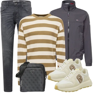 Outfit mit Grau/Dunkelblau/Dunkelgrau/Hellgrau Thermojeans/Slim Fit Jeans/Winterjacke/Leder Schuhe/Tapered-Jeans/Herren Lederjacke/Regular-Fit Jeans/Lederjacke/Sportschuhe/Straight Leg Jean/Damen 7/8-Länge Jeans/Low Rise Jean/Biker Jeans Tom Tailor Denim "Cool Outfit"