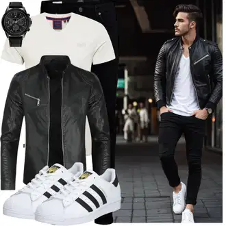 Superstar Outfit mit Weiß/Schwarz Leder Sneaker/Sneaker Low/Schmaler Sneaker/Sommer Sneaker/Vintage Sneaker Adidas Originals "Cool Outfit"