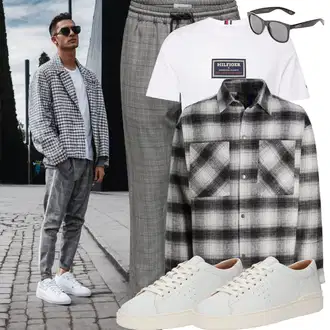Logoprint Outfit mit Creme/Weiß Bluse Große Größe/Shirt & Top Große Größe/T-Shirt & Top/Shirt/Ausgefallenes T-shirt/Funktions T-Shirt/Umstands T-Shirt/Print Shirt/Kurzarm T-Shirt/Sport-T-Shirt/T-Shirt Mit Print Tommy Hilfiger "Cool Outfit"