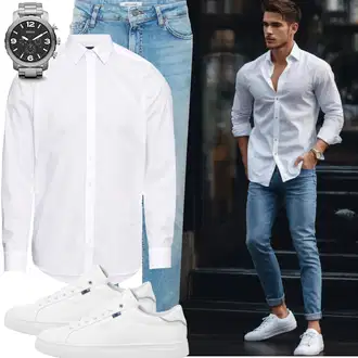 Outfit mit Weiß/Creme Business Hemd/Businesshemd/Bügelfreies Hemd Olymp "Cool Outfit"