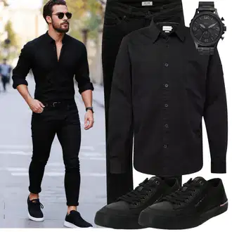 Outfit mit Schwarz Business Hemd/Casual Hemd/Hemdbluse/Bügelfreies Hemd/Businesshemd/Strickshirt Calvin Klein Jeans "Cool Outfit"
