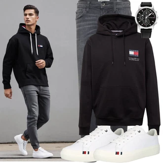 Outfit mit Grau/Dunkelblau/Dunkelgrau/Hellgrau Thermojeans/Slim Fit Jeans/Winterjacke/Leder Schuhe/Tapered-Jeans/Herren Lederjacke/Regular-Fit Jeans/Lederjacke/Sportschuhe/Straight Leg Jean/Damen 7/8-Länge Jeans/Low Rise Jean/Biker Jeans Tom Tailor Denim "Cool Outfit"