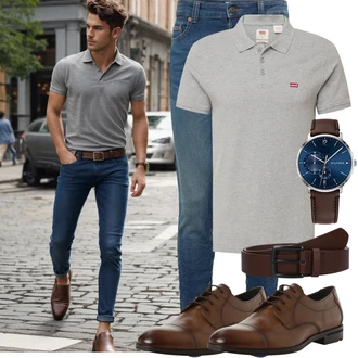 Button Down Outfit mit Hellgrau/Grau Poloshirt levi's ® "Cool Outfit"