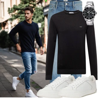 Sommer Outfit mit Blau/Hellblau Dad Jeans/Vintage Jeans/Tapered-Jeans/Girlfriend Jeans/Straight Leg Jean/Mom Jean/Boyfriend Jean/Regular-Fit Jeans/Formelles Hemd/Sportschuhe/Cropped Jeans Jack & Jones "Cool Outfit"