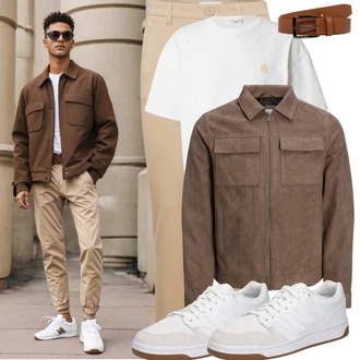 Kurz mit Reißverschluss Outfit mit Grau/Braun/Khaki/Beige Übergangsjacke/KunstLederjacke/Vintage Lederjacke/Uniformjacke/Cordjacke/Nachhaltige Jacke/Shirtjacke/Wachsjacke Jack & Jones "Cool Outfit"