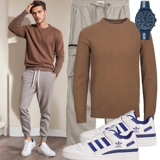 Outfit mit Beige/Orange/Braun/Khaki Basic Pullover/Feinstrickpullover/Kaschmir Pullover/Strickpullover/Rundhals Pullover/Einfacher Pullover/Thermo Pullover/Wollpullover Jack & Jones "Cool Outfit"