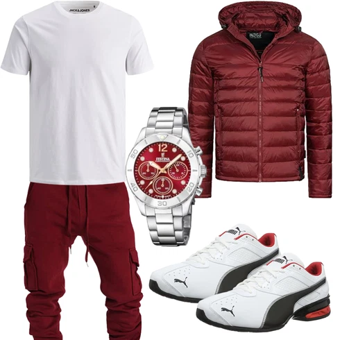 DunkelRot/Rot/Bordeaux Steppjacke/Kunstfaserjacke/Kapuzenjacke/Thermojacke/Winterjacke/Isolationsjacke/Daunenjacke/Puffer Jacke/Verstaubare Jacke Indicode kombinieren
