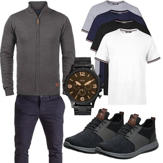 Outfit mit Grau Baumwoll Strickjacke Blend "Cool Outfit"