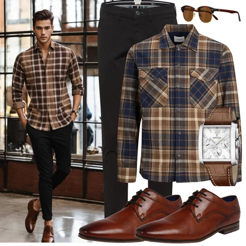 Beige/Braun/Blau FlanellHemd/Kariertes Hemd Jack & Jones kombinieren