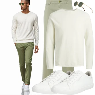 Coole Outfit mit Weiß/Creme Schmaler Sneaker/Sneaker Low/Leder Sneaker Jack & Jones "Cool Outfit"Look: Uni, Sportlich, Trendige, Lack, Esthetische, Unisex, Löwe, Bad Taste, Casual, Coole
