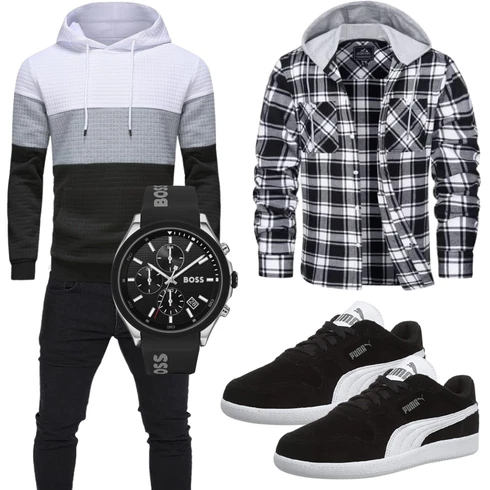 Schwarz/Mischfarben/Dunkelgrau/Grau/Dunkelblau/Hellgrau/Weiß Hoodie/Unisex Hoodie/Sport Hoodie/Ausgefallener Hoodie/Strick Hoodie YuKaiChen kombinieren