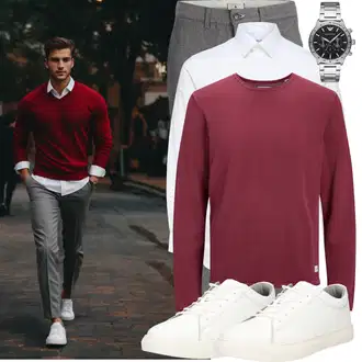 Outfit mit Grau/Hellgrau/Dunkelgrau/Khaki Slim Hose/Cord Legging/Musselin Hose/Funktionshose/Skinny Hose/Jeggings/Twill Hose/Bügelfaltenhose Jack & Jones "Cool Outfit"