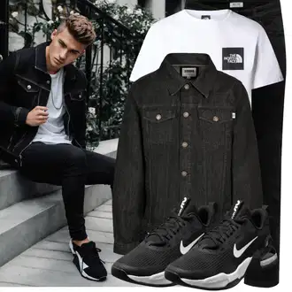Outfit mit Schwarz Damen 7/8-Länge Jeans/Sportschuhe/Jeans mit Schlitz/Low Rise Jean/Regular-Fit Jeans/Lederjacke/Slim Fit Jeans/Straight Leg Jean/Leder Schuhe/Thermojeans Only & Sons "Cool Outfit"
