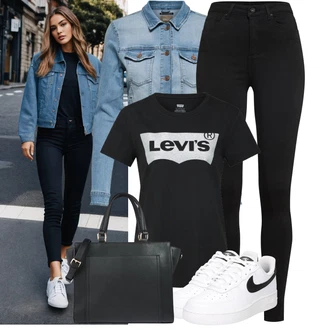 Outfit s Modrá/Hnědá/Růžová/Tmavě Modrá Zkrácený Top/Fancy tričko/Těhotenské tričko/Pletené tričko/Tričko nadměrné velikosti/Košile s potiskem/Top/Tričko s nápisem levi's ® "Vánoční outfit"