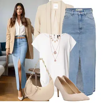 A-kroj Outfit sa Svjetloplava/Plava Kratke hlače velike veličine/Haljina Veći Broj JdY "Lagana odjeća"Look: Stil, Rap, Prevelik, A-kroj, 90-ich, Old Money, Vintage, Transparentan