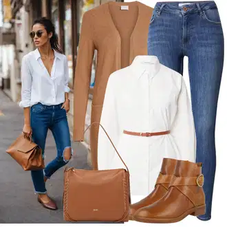 Outfit sa Plava/Tamnoplava/Svjetloplava Kožna Jakna/Kožne Cipele/Zimska jakna/Push-up Traperice/Traperice s Prorezom/Ženske Traperice 7/8 Dužine/High Waist Traperice/Slip-on Traperice Vila "Opušteni izgled"
