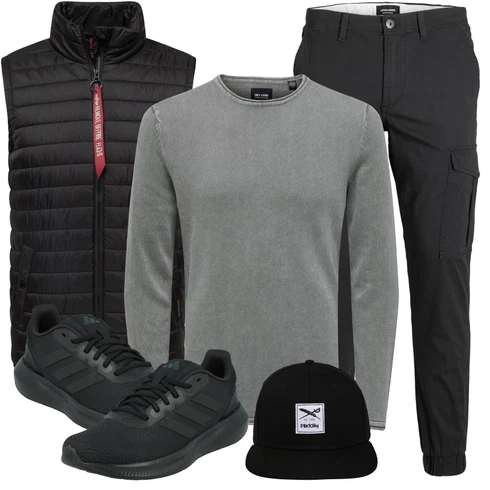 Schwarz/Rot/Grau/Dunkelrot Mantel Alpha Industries kombinieren mit Schwarz Accessoire Snapback Cap Iriedaily