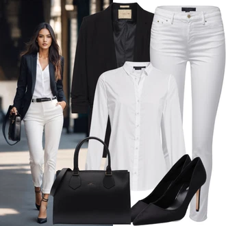Outfiti Za Zabave mit Črna/Roza Obleka Blejzer s Perjem/Blejzer Jakna/Usnjena jakna za moške/Eleganten Blazer/Usnjena Jakna Polo Ralph Lauren "Črno-beli eleganten outfit"