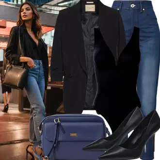 Outfity do práce s zimní obuví "Džínová párty outfit"