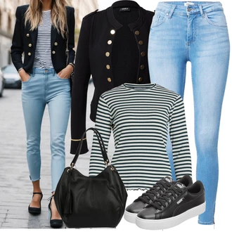 Dlouhé Outfit s Tmavě modrá Dvojřadový Sako/Blejzrové Bund/Blůzové Sako/Kožená bunda/Pletený Sako/Krátké Sako/Lidové Sako Only "Praktický vzhled"