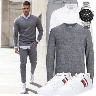 Outfit mit Creme/Weiß Businesshemd/Musselin Hemd/Hemdbluse/Bügelfreies Hemd/Business Hemd Jack & Jones "Elegant Outfit"