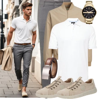 Button Down Outfit mit Weiß/Creme/Dunkelblau Bluse Große Größe/Shirt & Top Große Größe/Poloshirt Bugatti "Elegant Outfit"