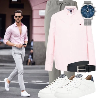 Outfit mit Rosa Businesshemd/Casual Hemd/Business Hemd/Musselin Hemd/Bügelfreies Hemd/Hemdbluse Tommy Jeans "Elegant Outfit"