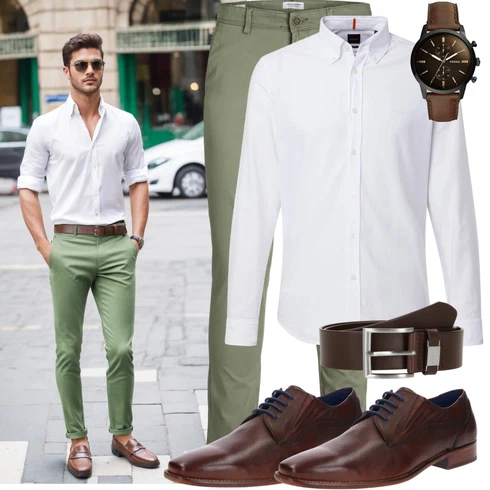 Braun/Hellblau Vintage Schnürschuh/Oxford Schuh/Schnürer/Business-Schuh/Schuh Ohne Schnürsenkel/Lederschuh Bugatti kombinieren mit Khaki/Dunkelgrün Twill Hose/Slim Hose Jack & Jones