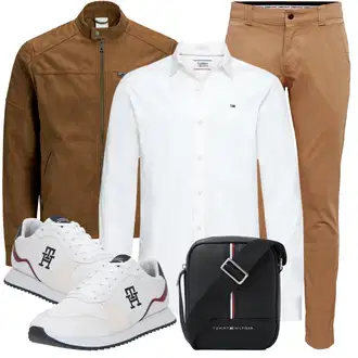 Große Größen Outfit mit Braun/Dunkelbraun/Khaki Mantel/Stehkragen-Strickjacke/Strickjacke/KunstLederjacke/Wachsjacke/Jacke mit Seitlichem Reißverschluss/Nachhaltige Jacke/Vintage Lederjacke/Übergangsjacke/Kunstfaserjacke/Lederjacke Jack & Jones "Elegant Outfit"