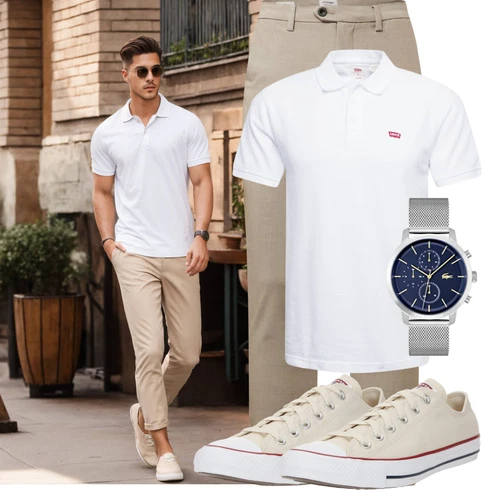 Sportlich Khaki/Weiß/Beige/Braun Schuh Canvas-Sneaker/Sneaker Low/Schmaler Sneaker Converse kombinieren mit Weiß/Creme T-Shirt Poloshirt levi's ®Look: Uni, Metal, Skater, Schön, Casual, Sportlich, Italienische, Coole, Smart Casual, Classic, Unisex, Löwe