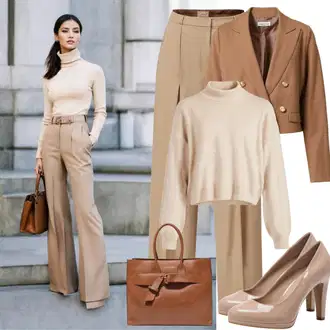 Outfit sa Bež/Smeđa Dvoredni Sako/Kratki Sako/Boyfriend Sako/Oversize Sako/Kožna jakna za muškarce Trendyol "Elegantan Ukusan Izgled"